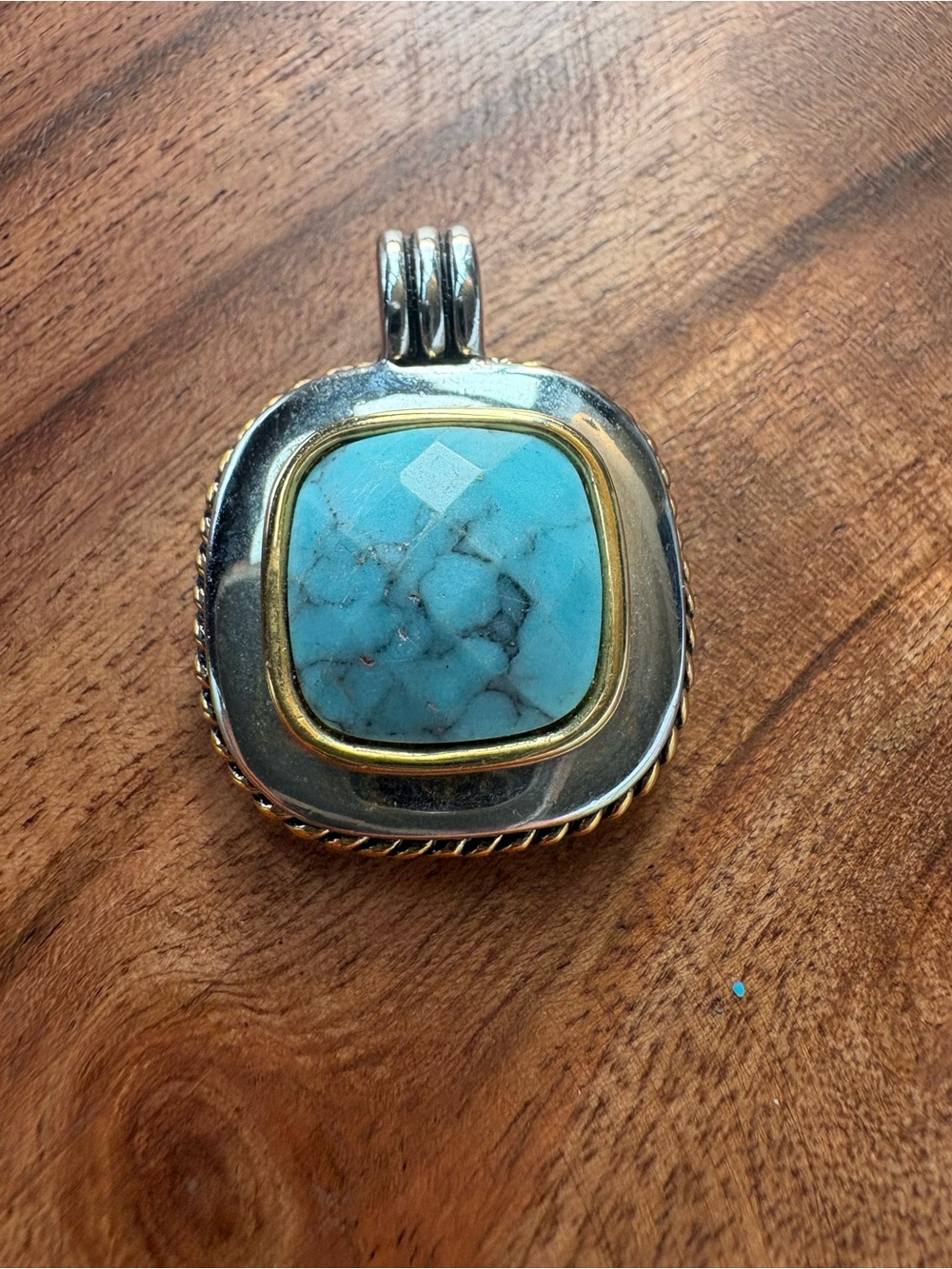 Turquoise Stone Silver & Gold-Tone Pendant - Women Jewelry - Picture 3 of 8